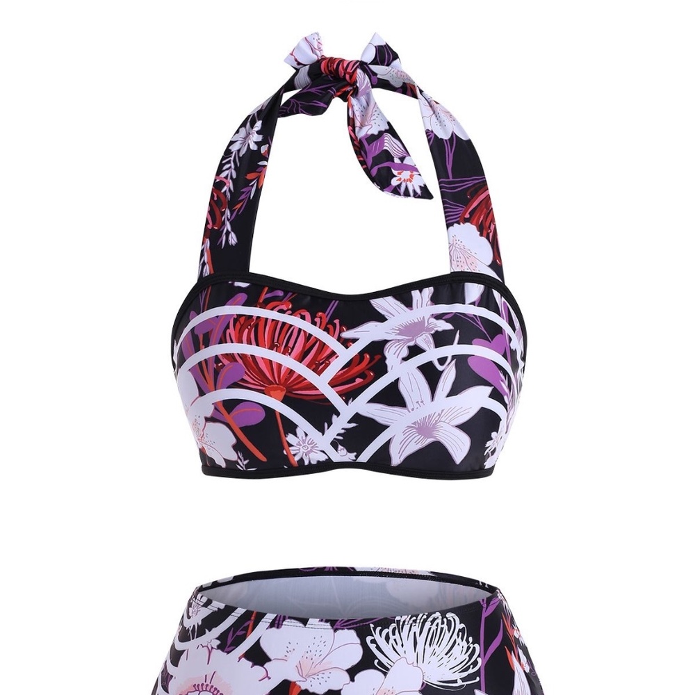 Floral print halter bikini